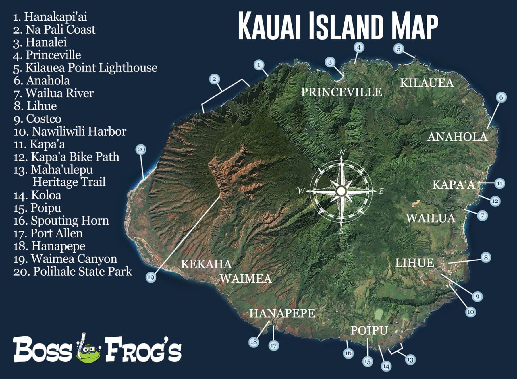 Kauai Island Map - Na Pali Coast, Hanapepe, Poipu, & More!